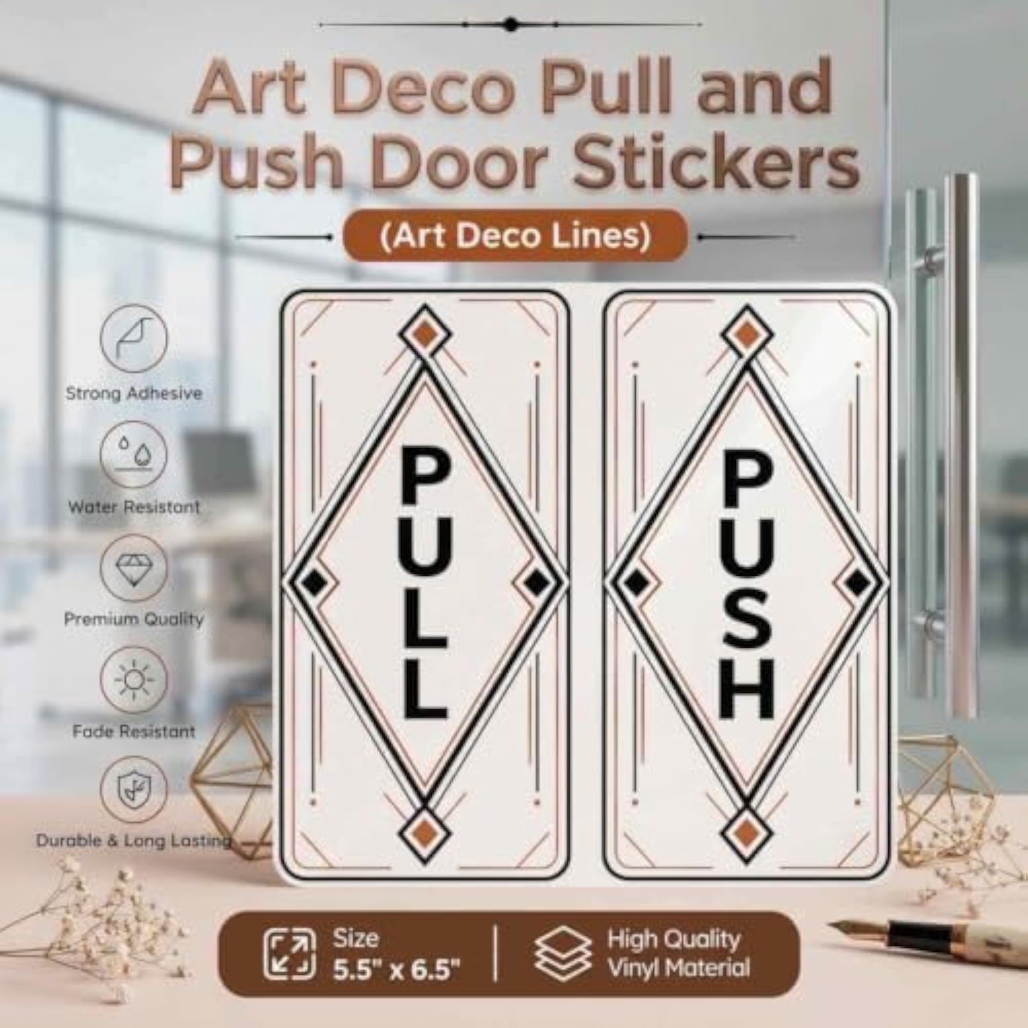 Push Pull Door Sign Sticker, Art Deco Style